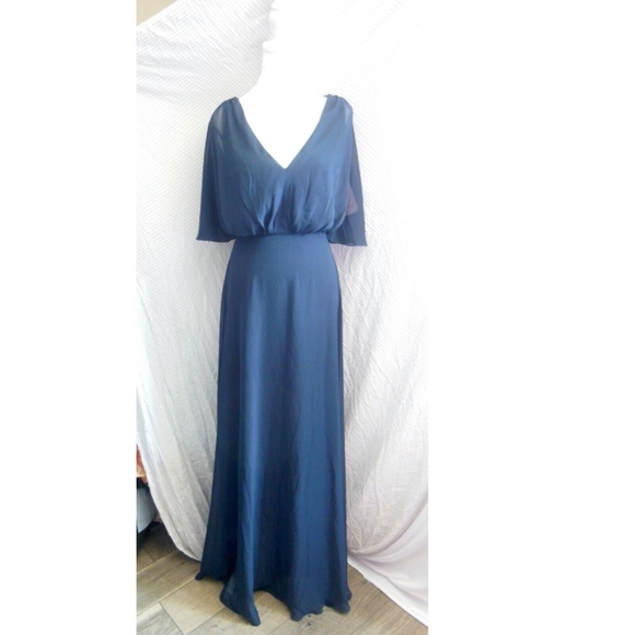 NEW AFTER SIX Navy CHIFFON V-Neck SPLIT-SLEEVE Blouson Bodice BRIDESMAID GOWN 6 - Picture 6 of 15